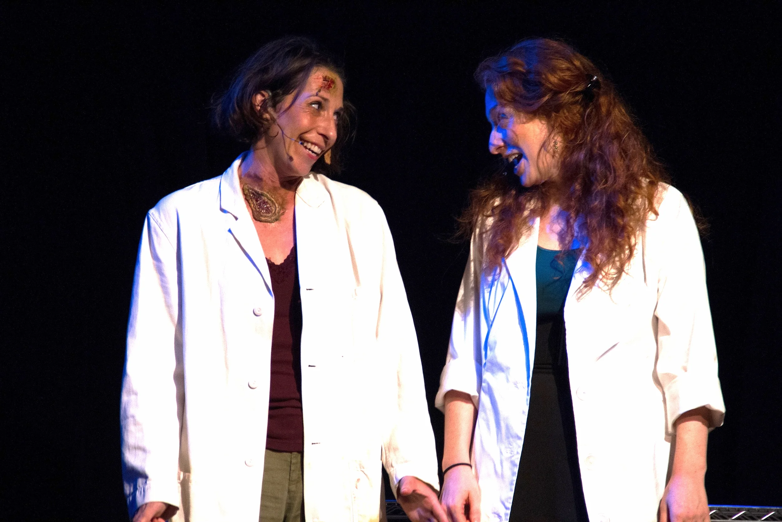 Piper Goodeve & Megan Sass in THE MAD SCIENTIST'S GUIDE TO ROMANCE, ROBOTS AND SOUL-CRUSHING LONELINESS (FringeNYC 2015). Photo courtesy Crystal Arnette.