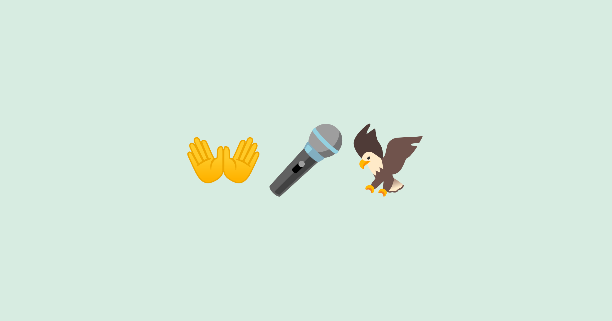 Emoji of clapping hands, microphone, and eagle.