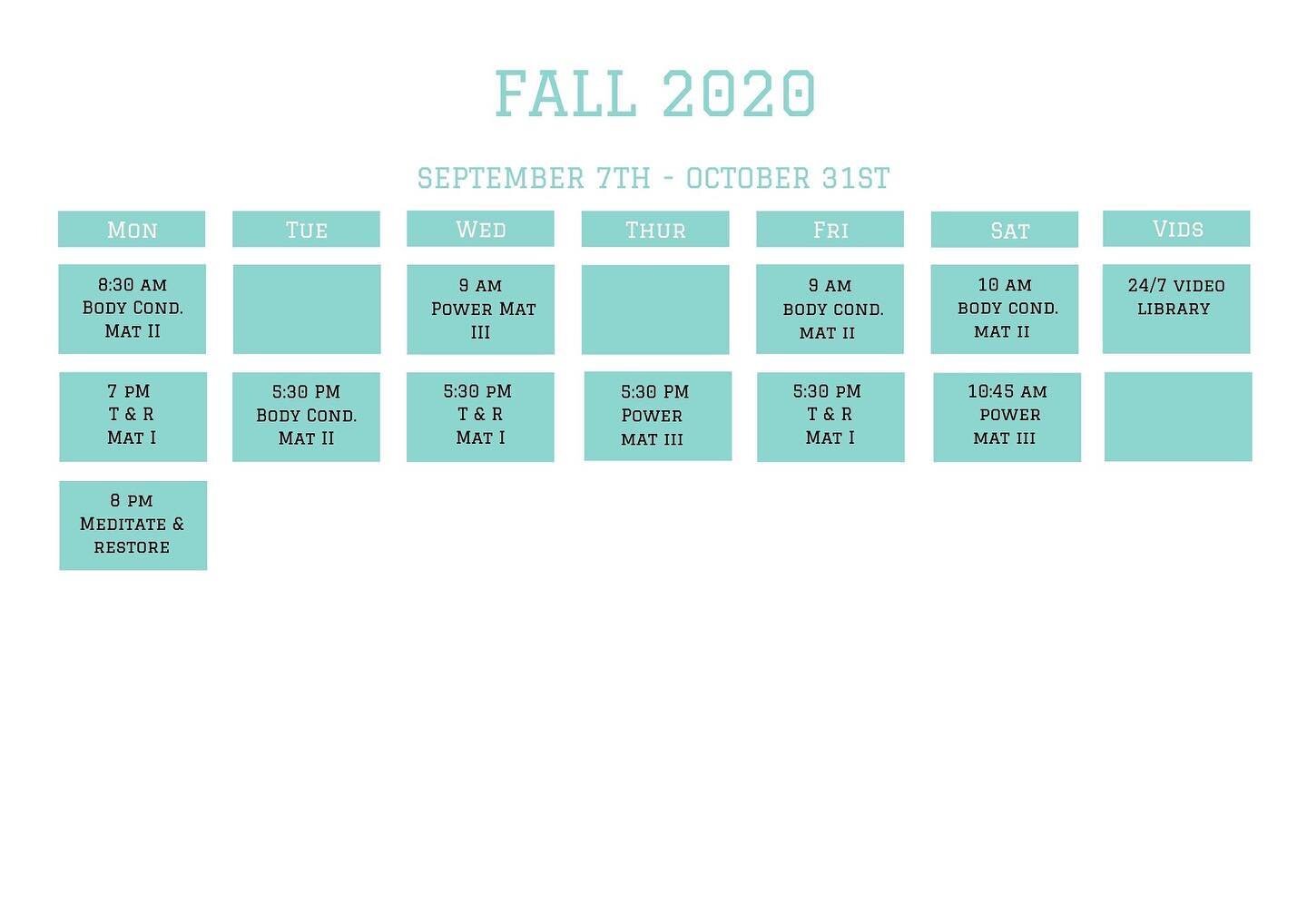 Our Fall 🍃schedule is up and ready for you to start BOOKING! ✨
Enjoy all of your favourite classes from the comfort and convenience of your home or office! Or maybe that&rsquo;s the same thing 😉 
Can&rsquo;t make it to class? No worries! With every