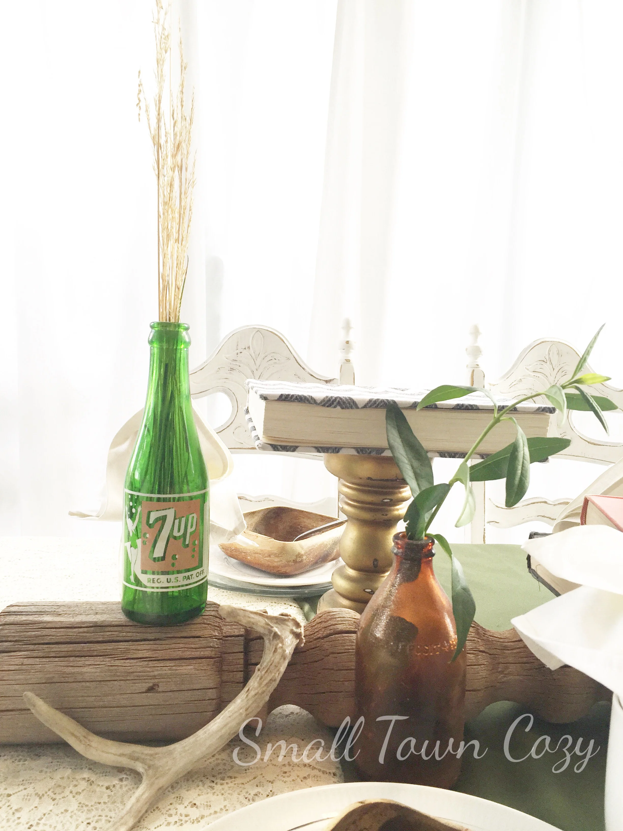 I started with an old porch post down the center of the table.