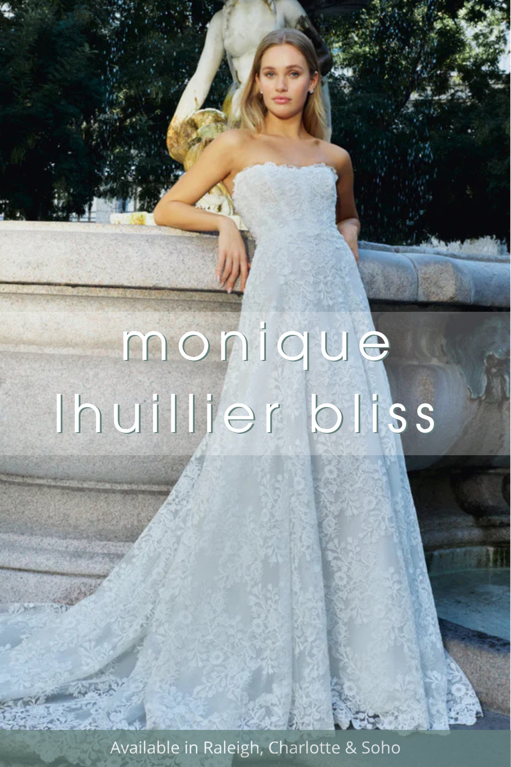 Monique Lhuillier Bliss bridal collection available at Alexia's Bridal in North Carolina and New York.