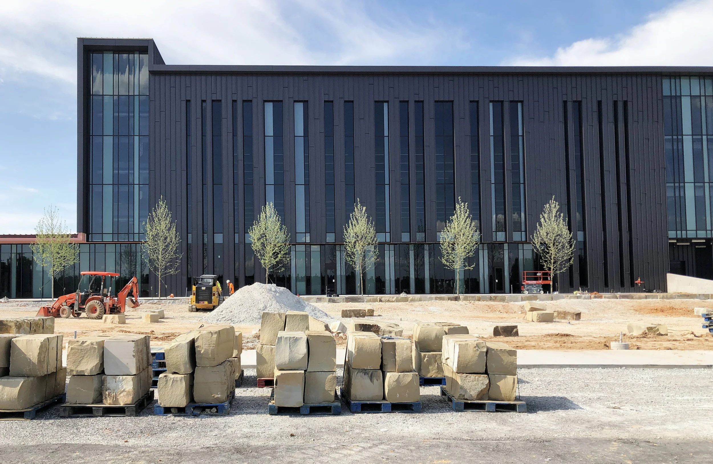 Beam Rock Seatwalls being installed at the Tech Terrace