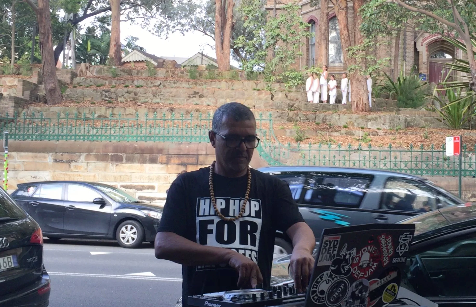DJ Russell Cole from Sydney Def Jam with Seet Dance site-specific project for the Surry HIlls Festival