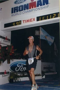 Lou Cookson finishing the Ironman World Championships