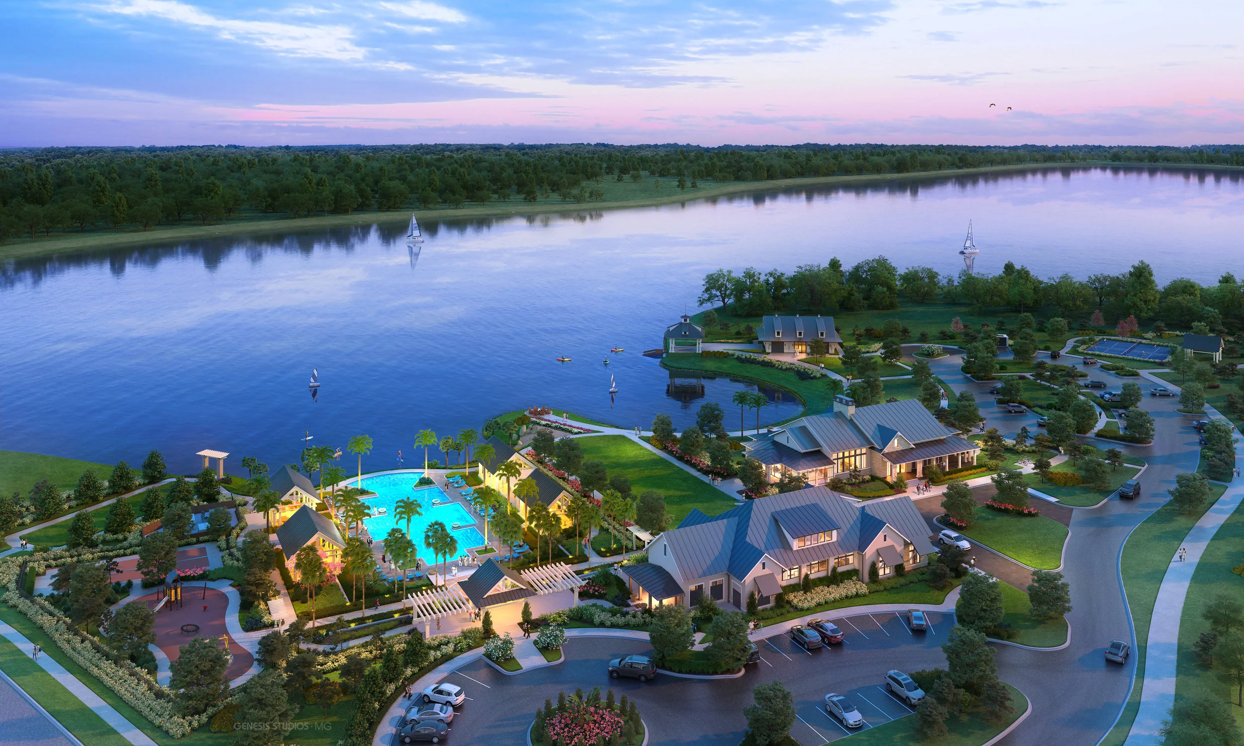 Rendering of the proposed lakefront amenity center (courtesy of Homes by Towne).