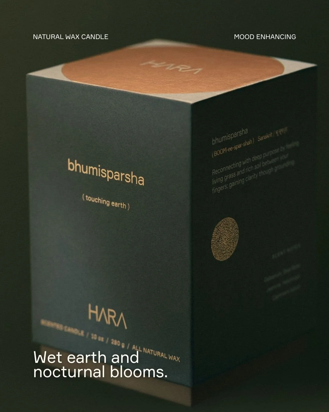 Bhumisparsha (boo-mee-spar-sha)⁠
A Sanskrit word from Buddhist tradition&mdash;⁠
the act of touching the earth to return to center.⁠
⁠
Smells like: Wet earth and nocturnal blooms.⁠
Top: Geranium, Baie Rose⁠
Middle: Jasmine, Fresh Grass, Sweet Pea⁠
Ba