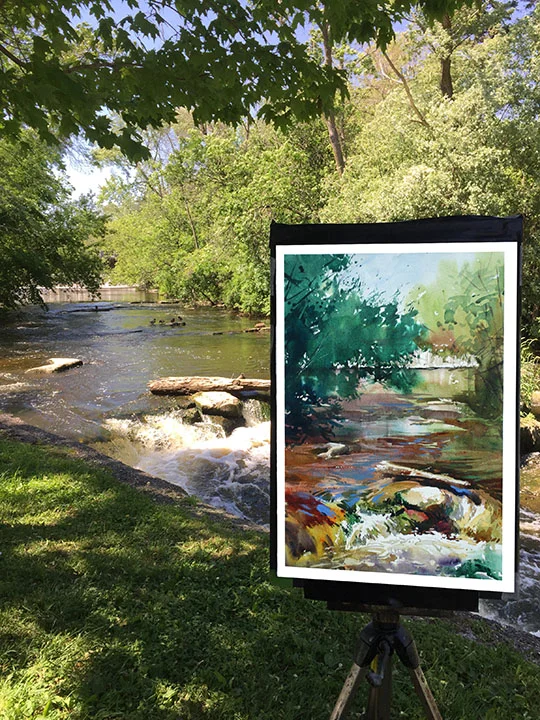 On Location "A River Runs Through Cedarburg" Watercolor 13 x 20