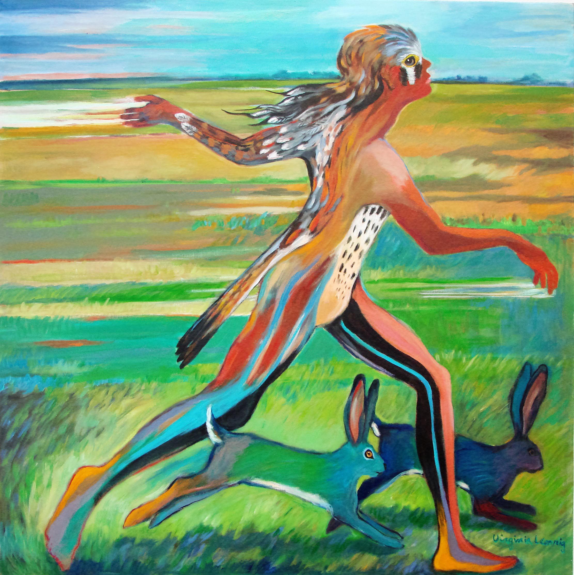 TRANSFORMATION OF HAWK WOMAN &nbsp;ACRYLIC &nbsp;30 X 30 &nbsp;$1075