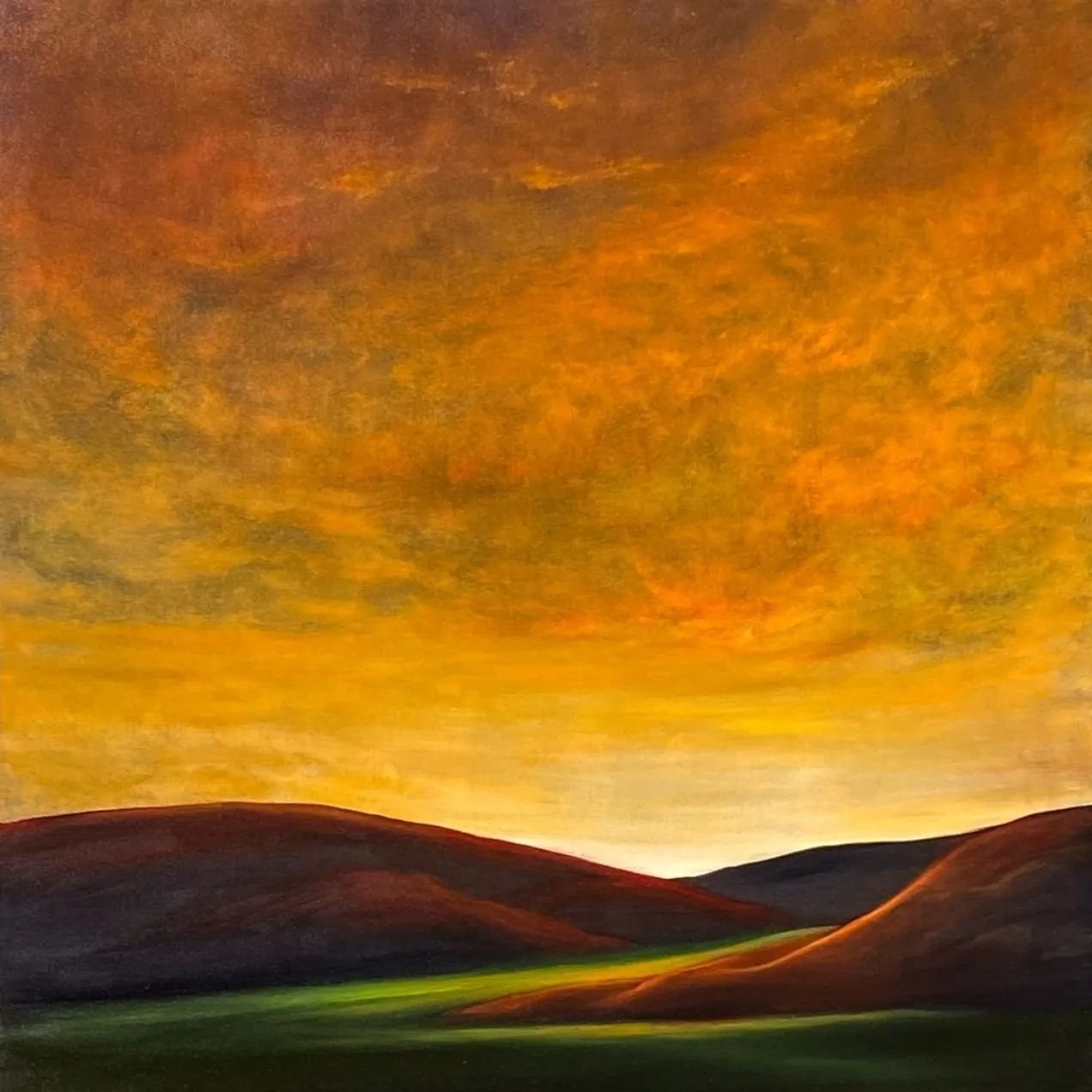 Mandy Main's beautiful piece &quot;Red Hills V&quot; truly showcases her many talents. Her skillful use of depth and lighting in her panoramic landscapes are sure to leave a wonderful lasting impression. 

#dragonfiregallery #mandymain #haystackrock 