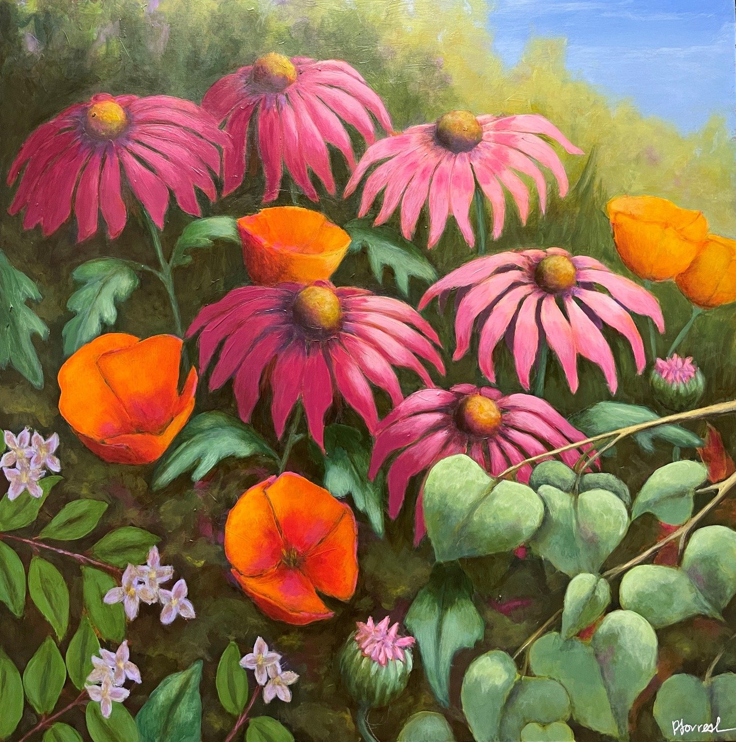 &quot;Pretty In Pink&quot; by Penny Forrest, acrylic, 24 x 24

Discover the enchanting beauty of nature with Penny's latest arrival. Experience the captivating interplay of shadows and light that brings this vibrant tapestry of botanical wonders to l