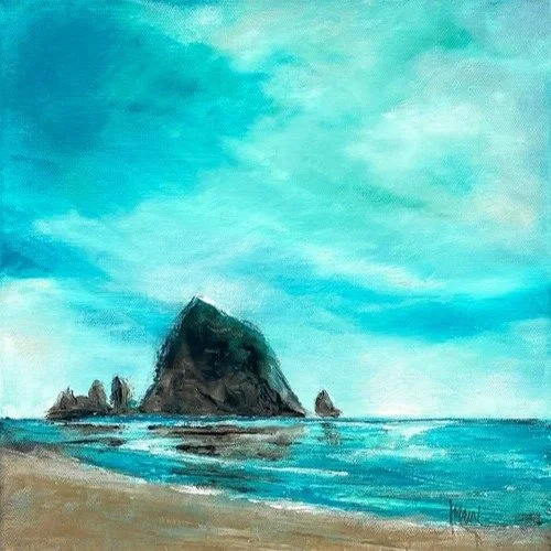 Mandy Main's oil and cold wax painting illustrates how gorgeous it is at the beach today. The weather forecast is for the same all weekend. Feels like Spring - come enjoy!

#dragonfiregallery #cannonbeach #haystackrock #oregoncoast #mandymainartist #