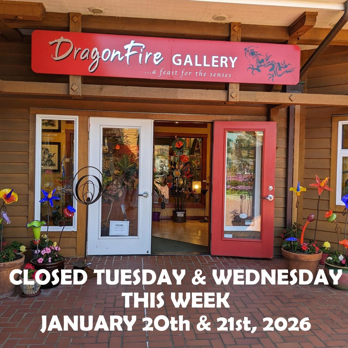 Please note a schedule change this week - we will be closed Tuesday and Wednesday. 

#dragonfiregallery #businesshours #cannonbeach #haystackrock