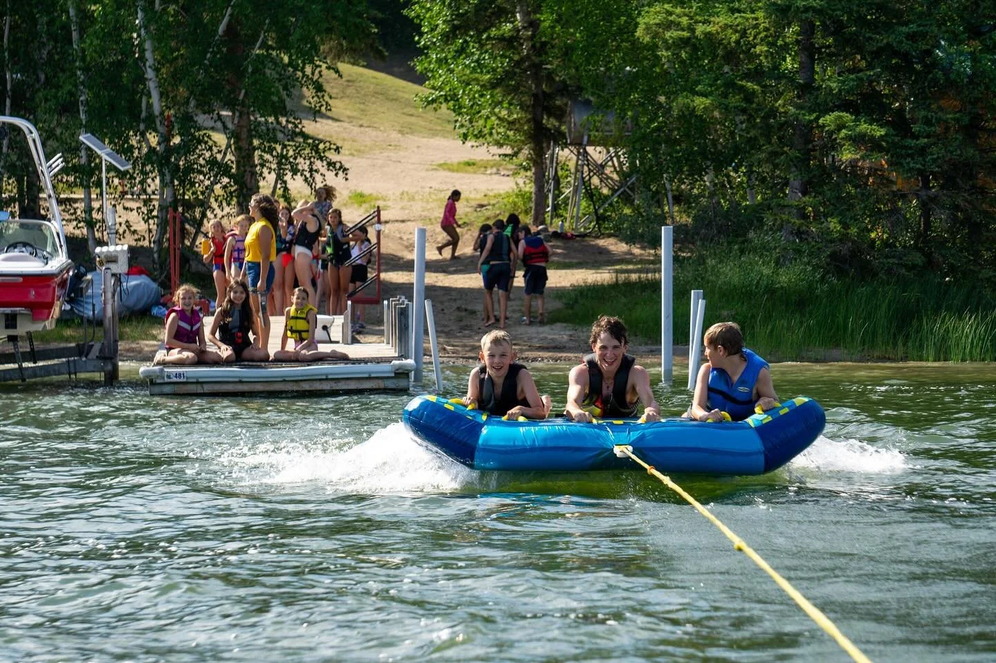 Waterfront Wednesday!🌊🚤
Thinking back to those lake days! 
#campkadesh #lake #tubing #summerfun #biblecamp