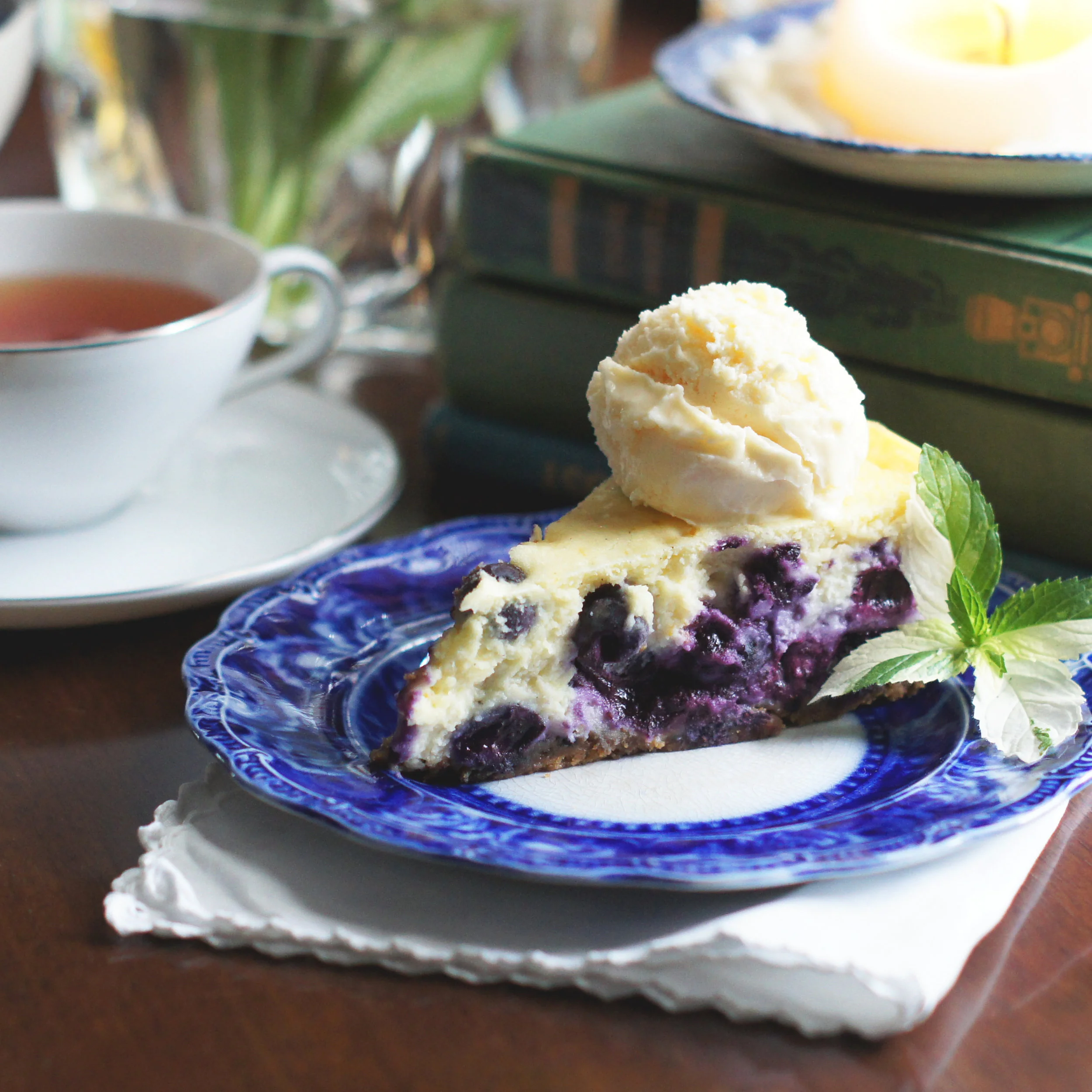 Gingered Blueberry Mascarpone Cheesecake