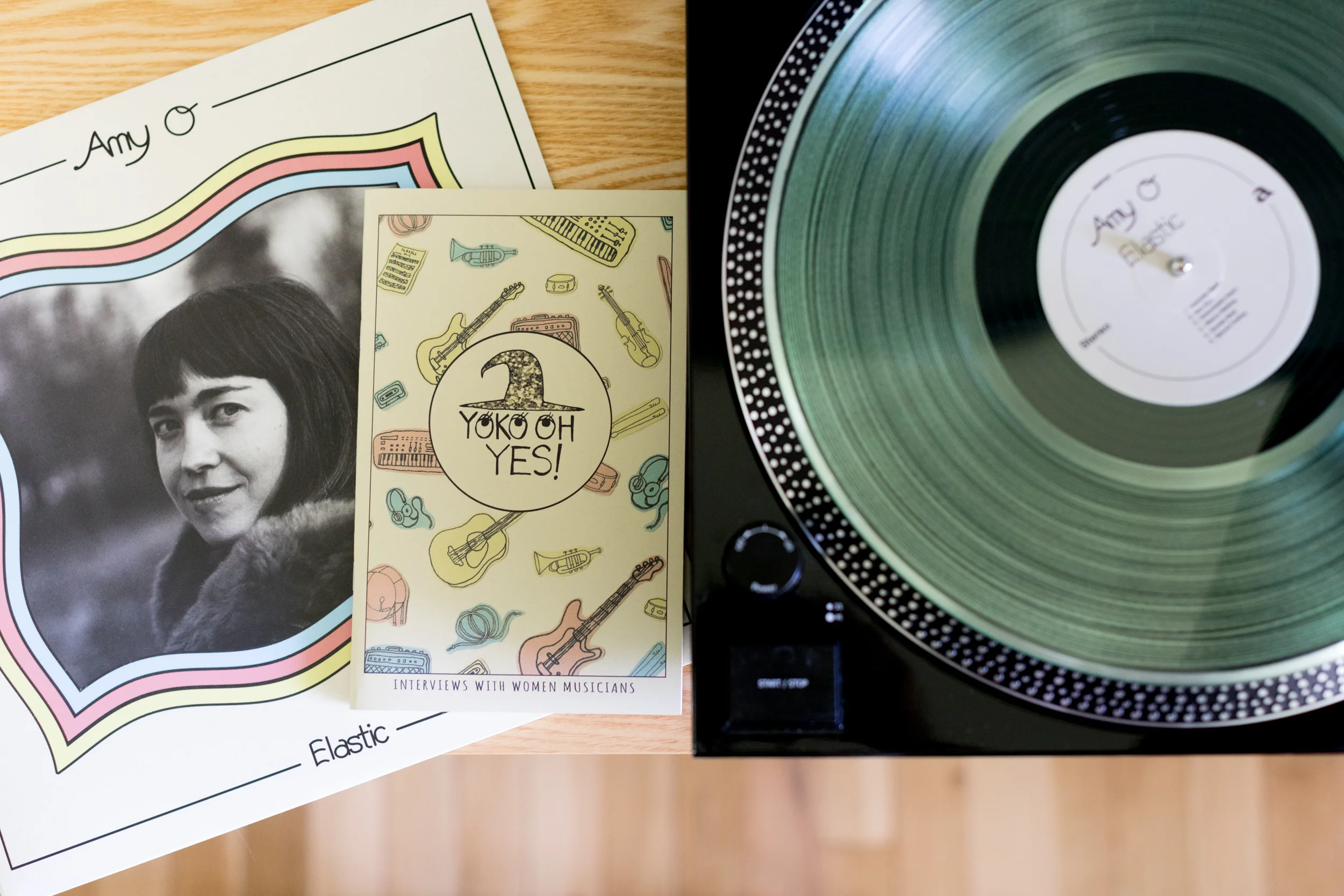 Amy's zine Yoko Oh Yes! is a collection of interviews with women musicians and is available with purchase of her record . Designed by Shut Up and Listen and printed by Richard Wehrenberg Jr. Photographed for interview with Driftless Magazine .