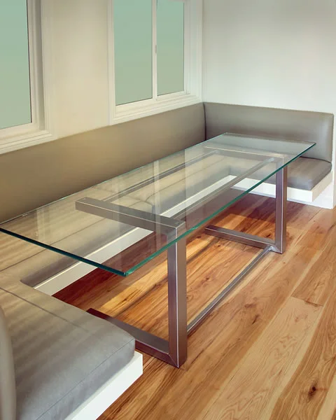 The stainless base is designed for easy access to floating bench seating.