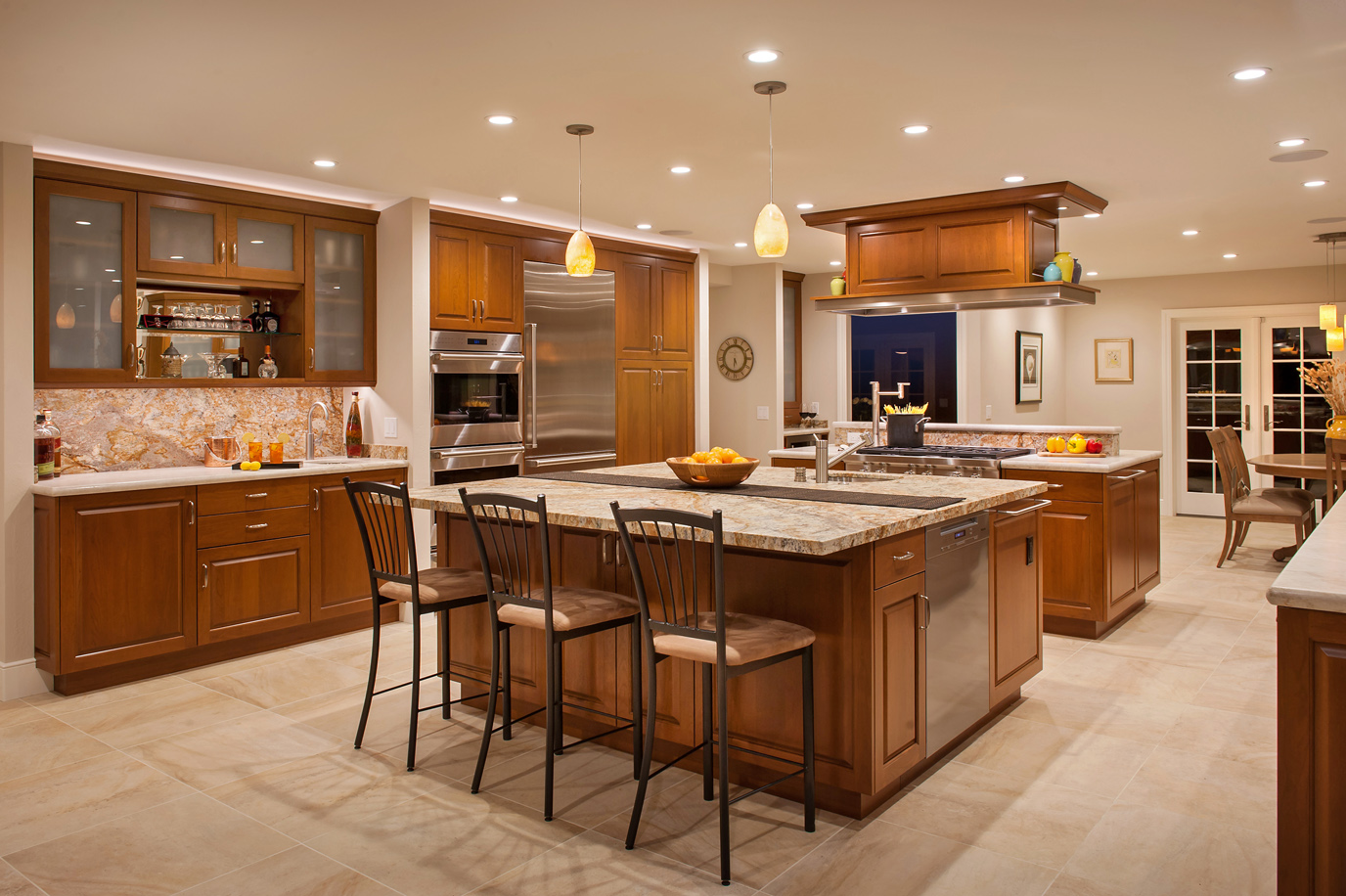 A fully appointed kitchen including a wet-bar.