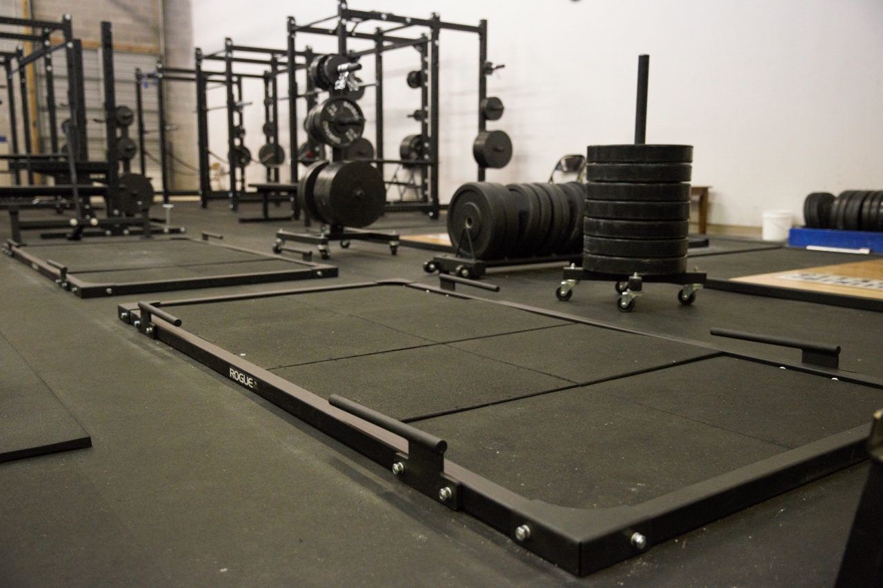 Two deadlift platforms with band pegs.