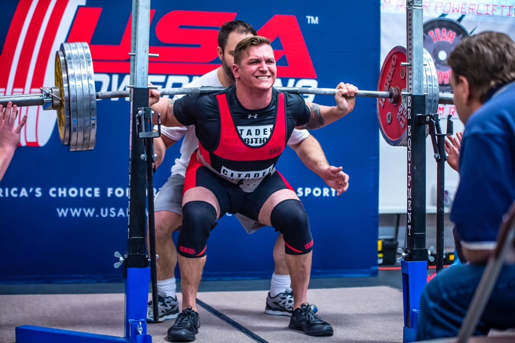 Citadel Nutrition Athlete Zack Miller squatting 572#