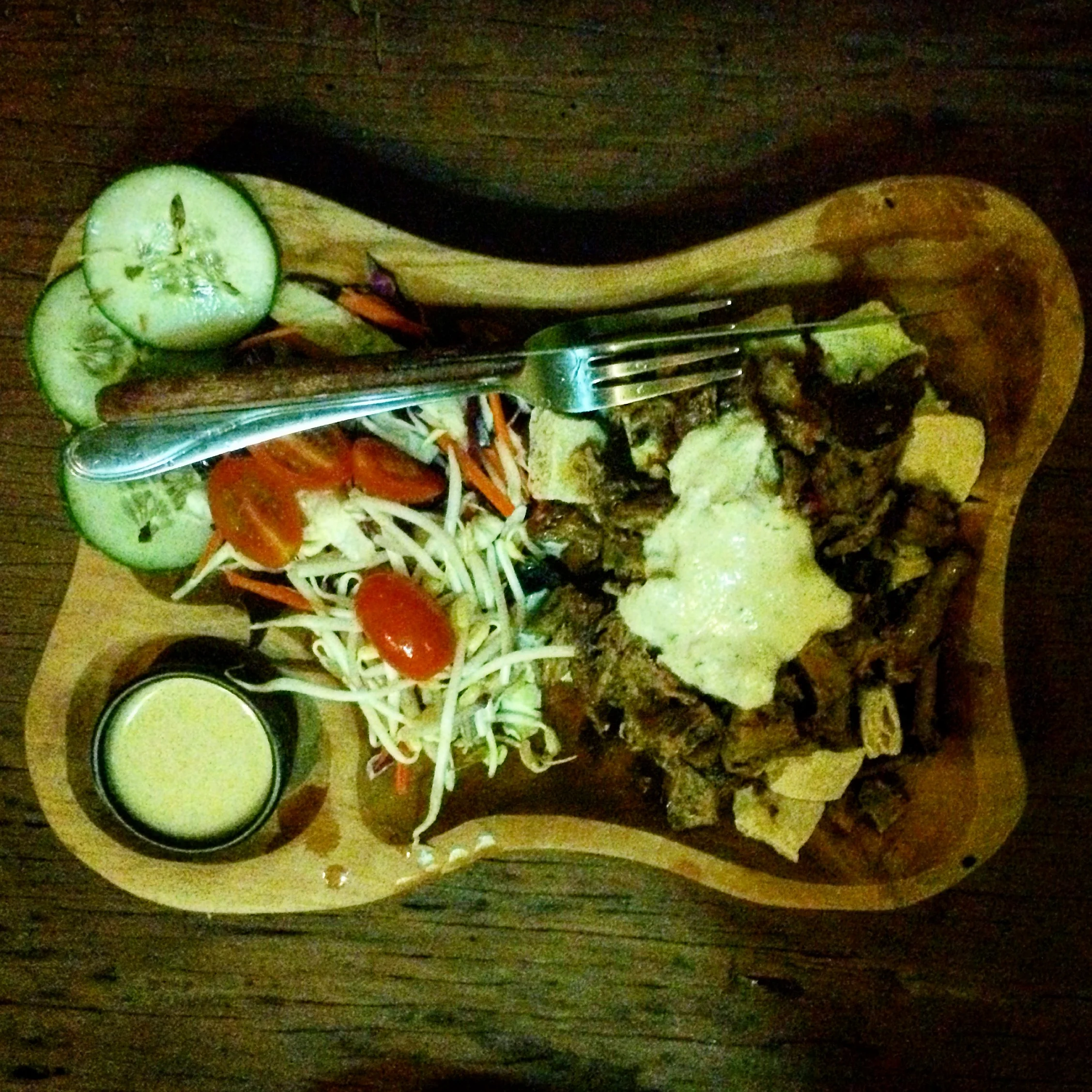 This dish is the Kebab, made from mushrooms, but tastes freakishly like meat! It was pretty good, and the sauce, a garlic and chives cashew cheese sauce, that comes with it is divine.