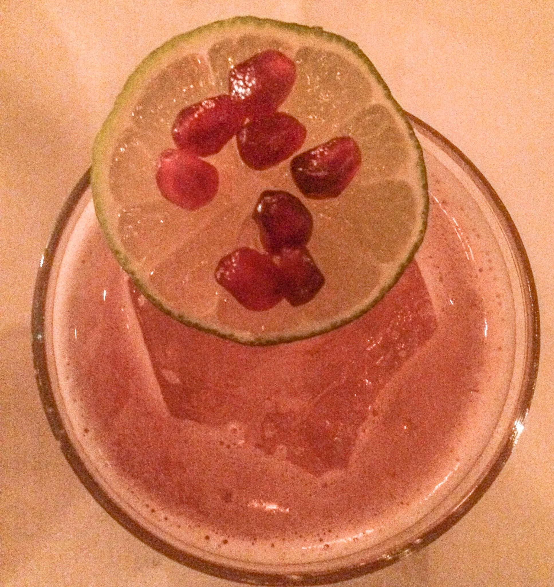 Cause For Alarm - Arette blanco tequila, dry curacao, lime agave, grenadine, topped with pomegranate seeds.
