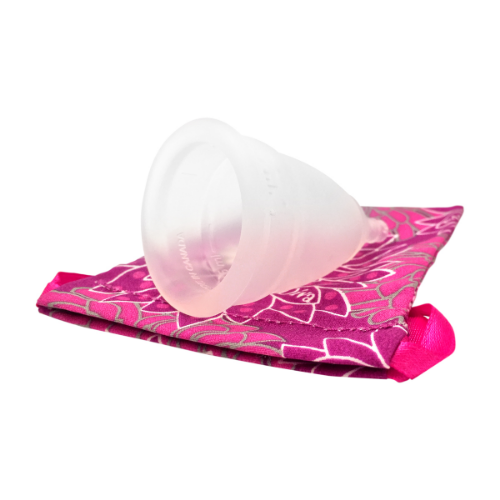 The DivaCup and the cute carrying pouch it comes with.