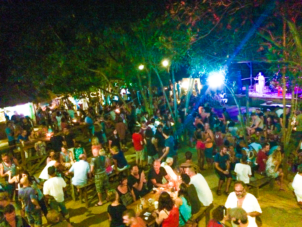 A birds-eye view of Otres Beach Night Market on Saturday nights.