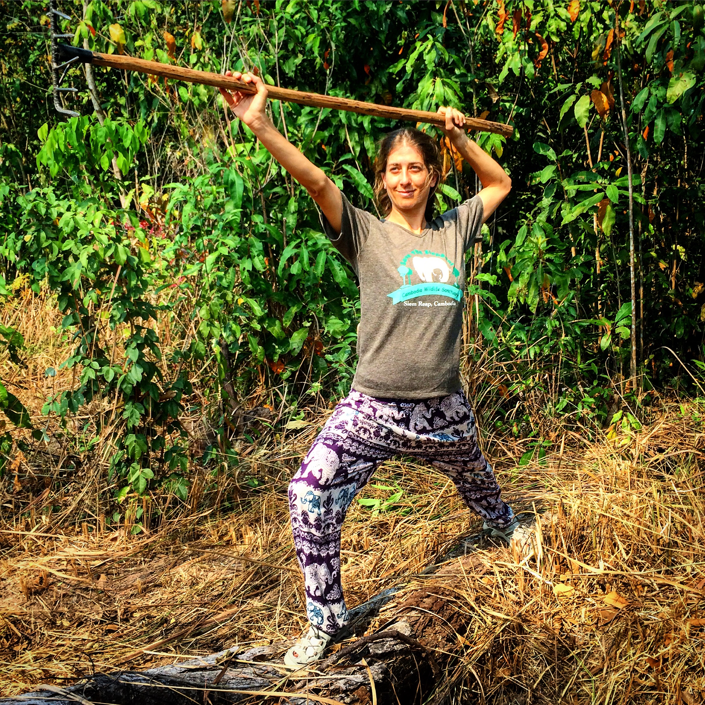 Feeling like a jungle warrior in Cambodia, helping to maintain some of the land at Elephant Nature Park.