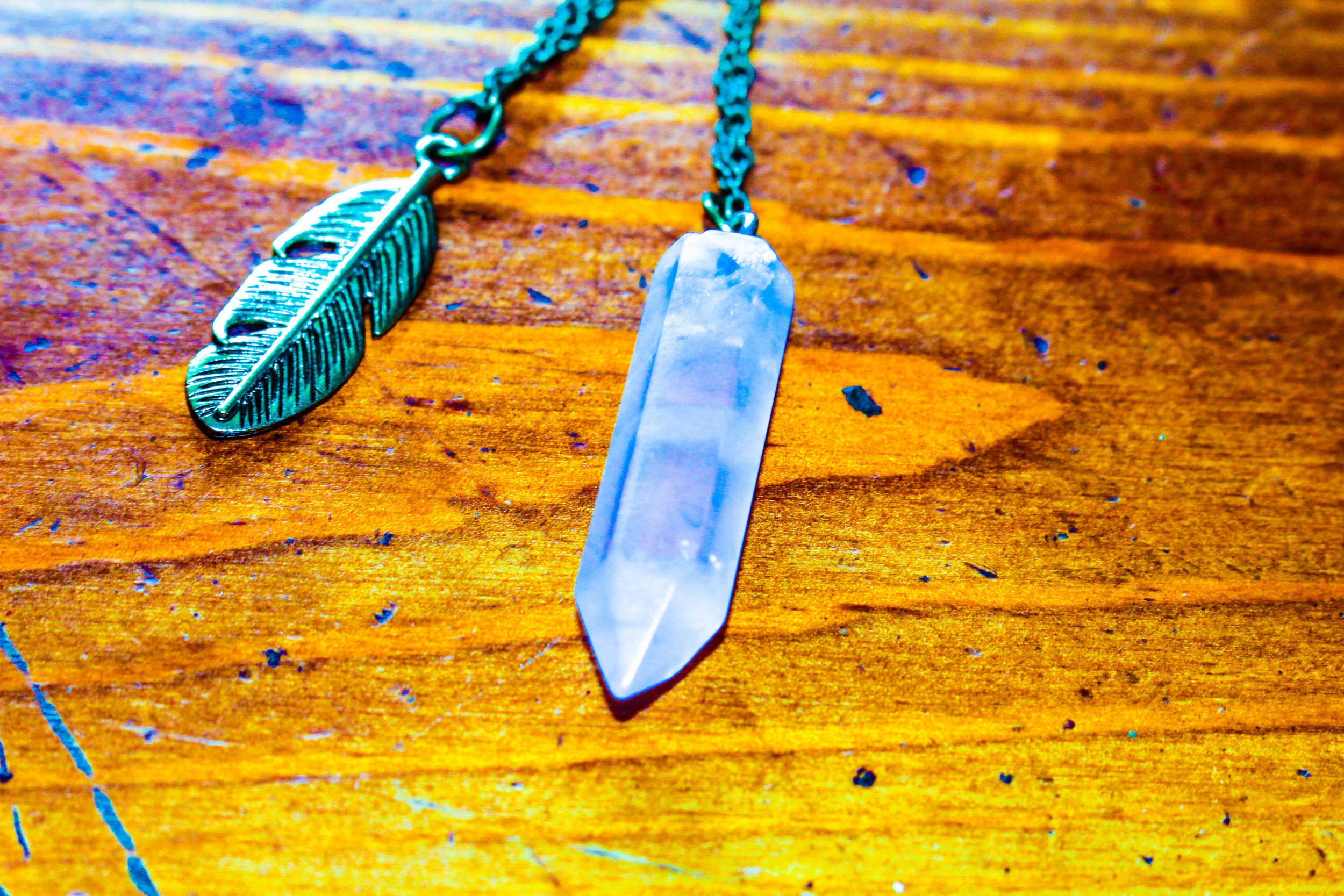Feather Rose Quartz Point Pendant from the Yogi Surprise Jewelry Box .