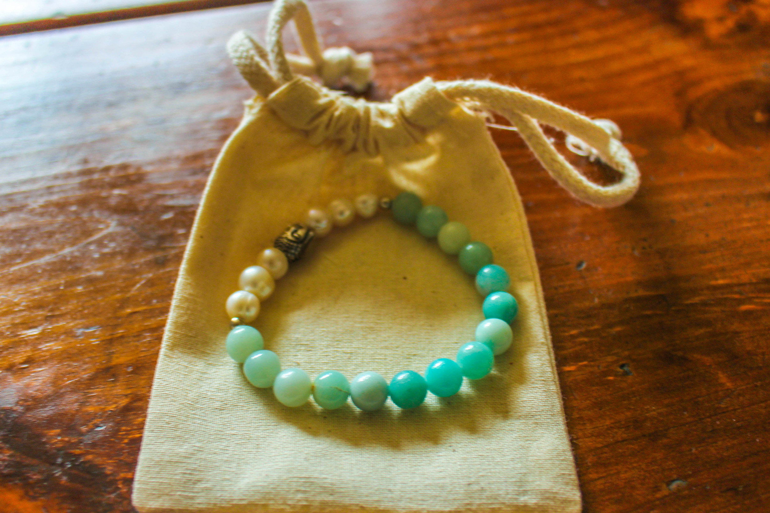 Pearl & Amazonite Buddha Bracelet from the Yogi Surprise Jewelry Box.