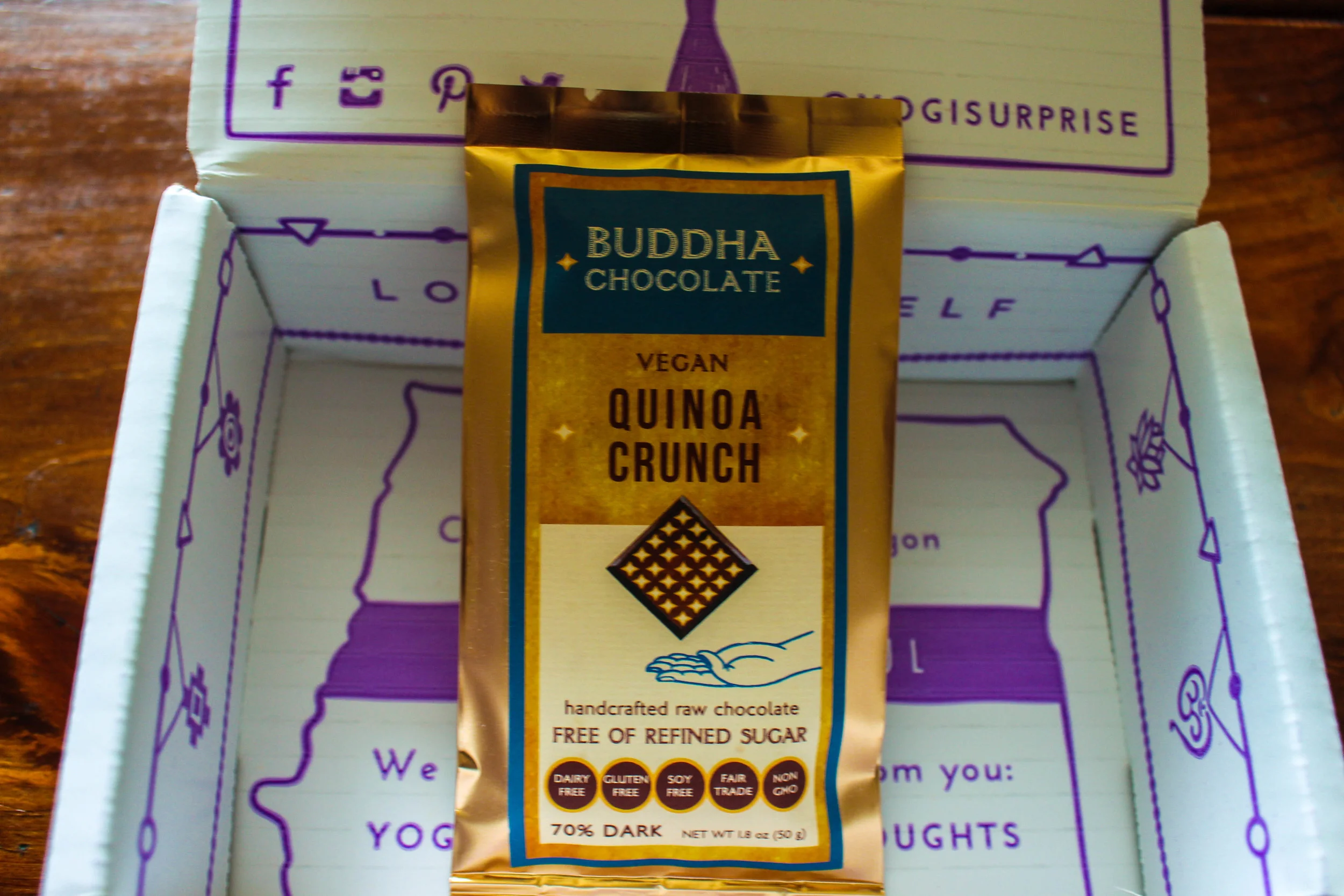 Buddha Chocolate Quinoa Crunch Bar from the Yogi Surprise Jewelry Box.