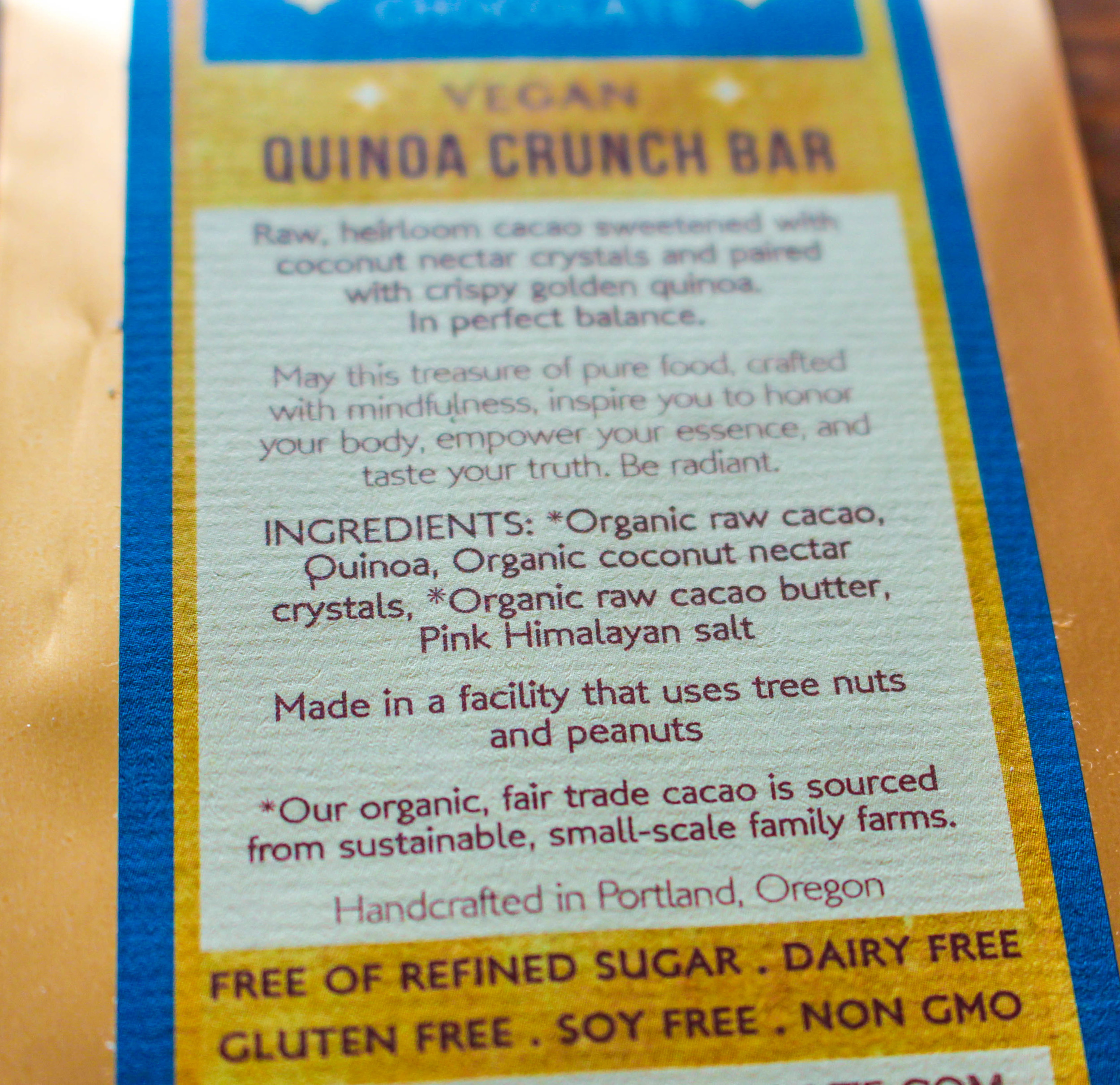 Ingredients of the Buddha Quinoa Crunch bar.