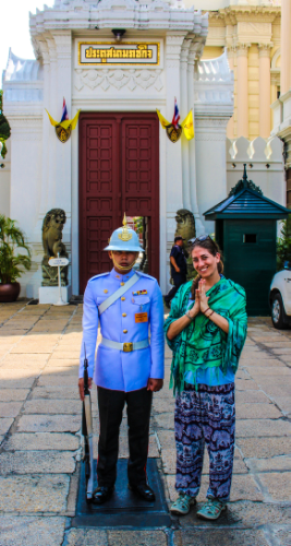 Posing with the very serious guard at Grand Palace. I considered doing a Hallow back Handstand on him but figured he really wouldn't appreciate it.