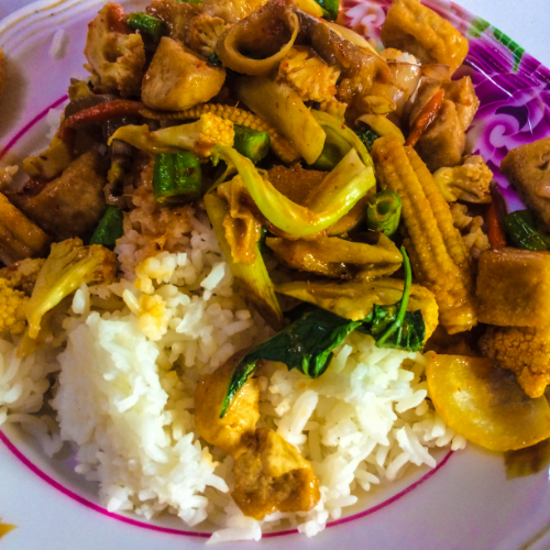 Spicy curry from Mr. Yim's Vegetarian stand.
