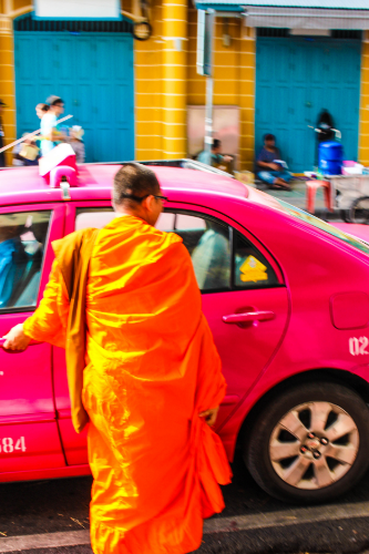 Modern monk on the move.