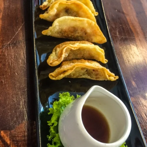 Fried Gyoza with a homemade Ponzu dipping sauce.