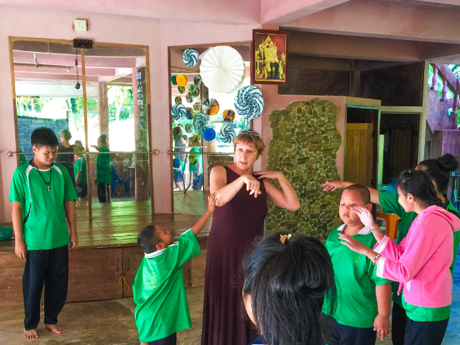 One of TCDF's founders, Ingrid, interacting with the children in the special school at TCDF.
