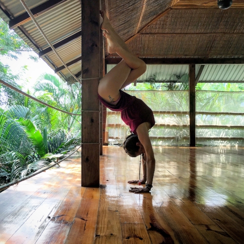 I love being upside down! Nautilus Boutique Hotel, Jungle Yoga Deck, Santa Teresa, Costa Rica. June 2016.