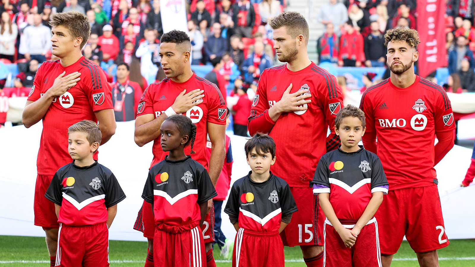 Toronto FC players during the national anthem.
