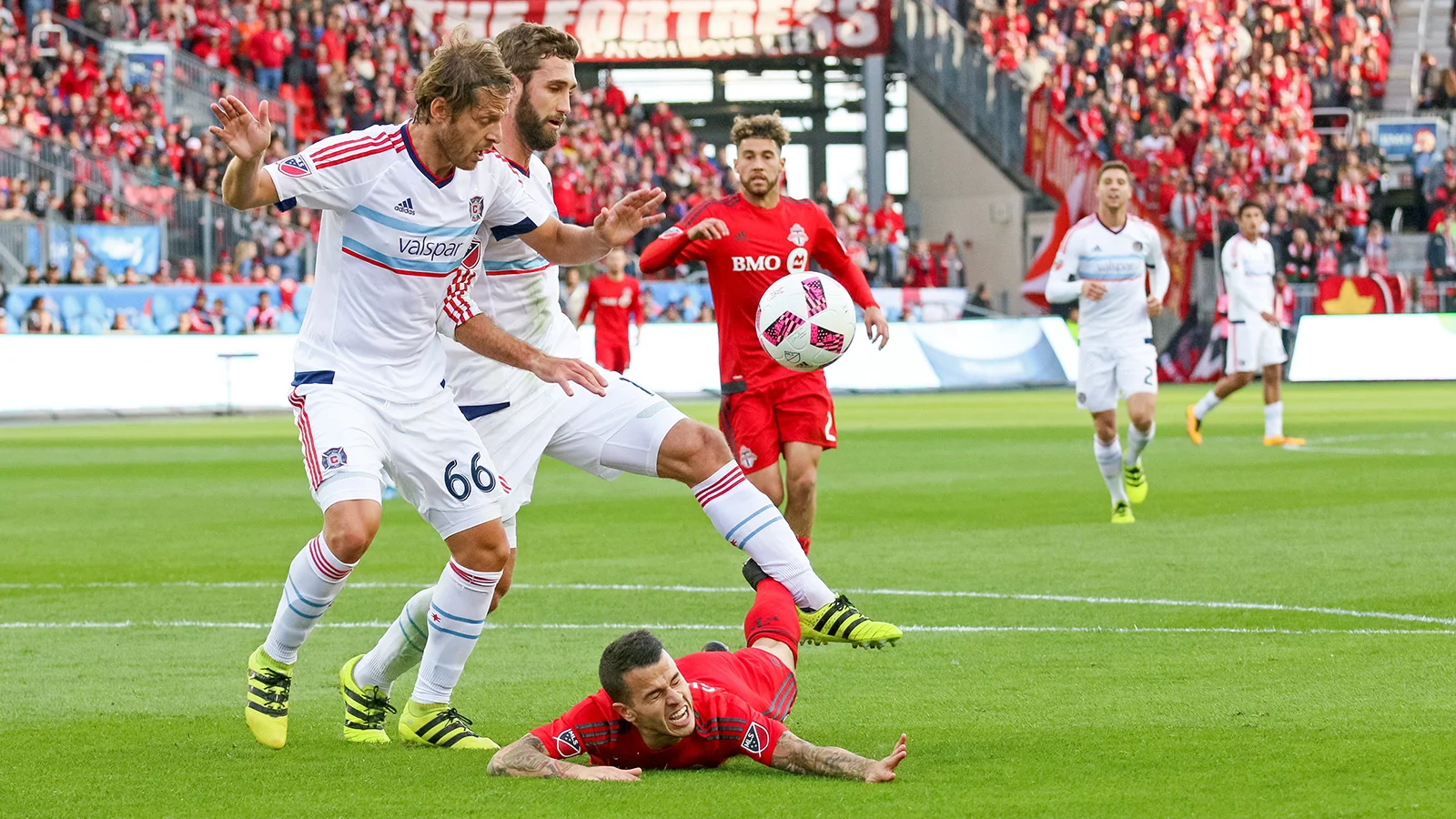 Giovinco being challenged to the ground part one.