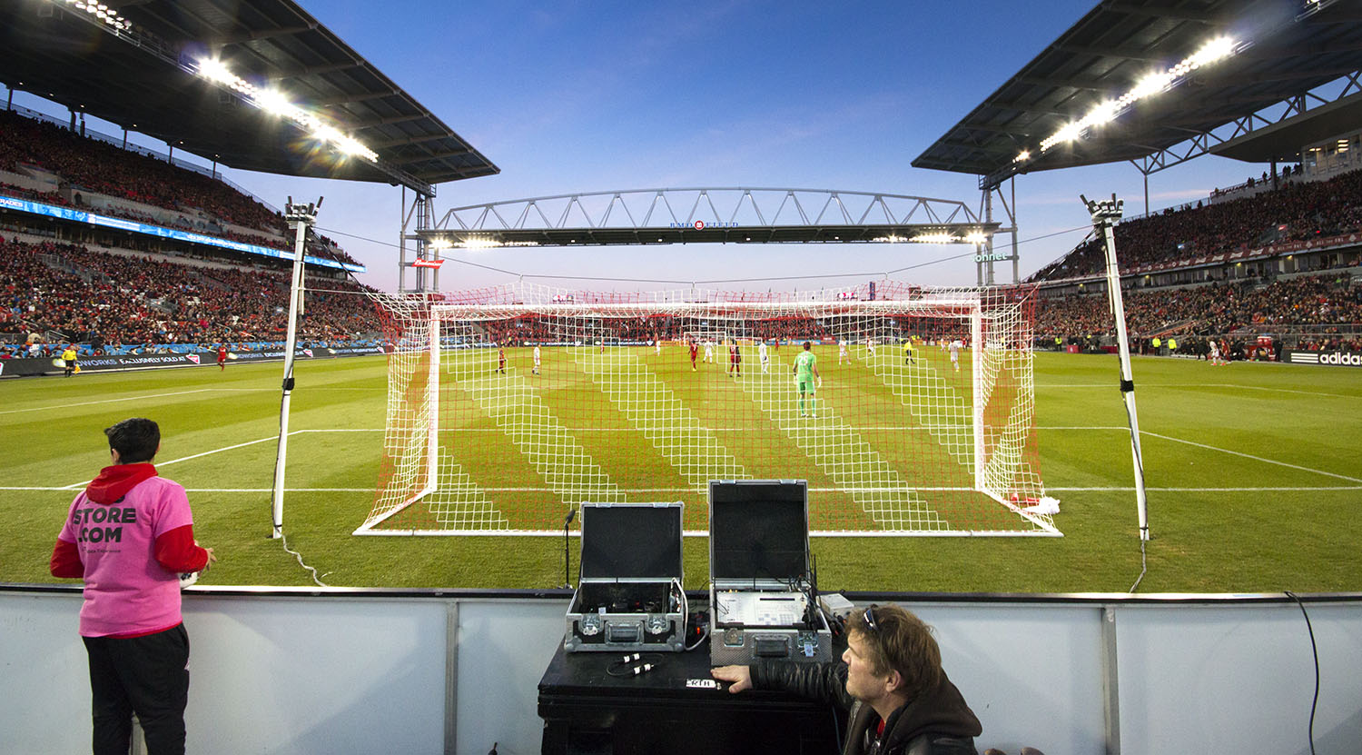 VIew from the north end of BMO Field during magic hour in 2017. Image by Dennis Marciniak of denMAR Photography.