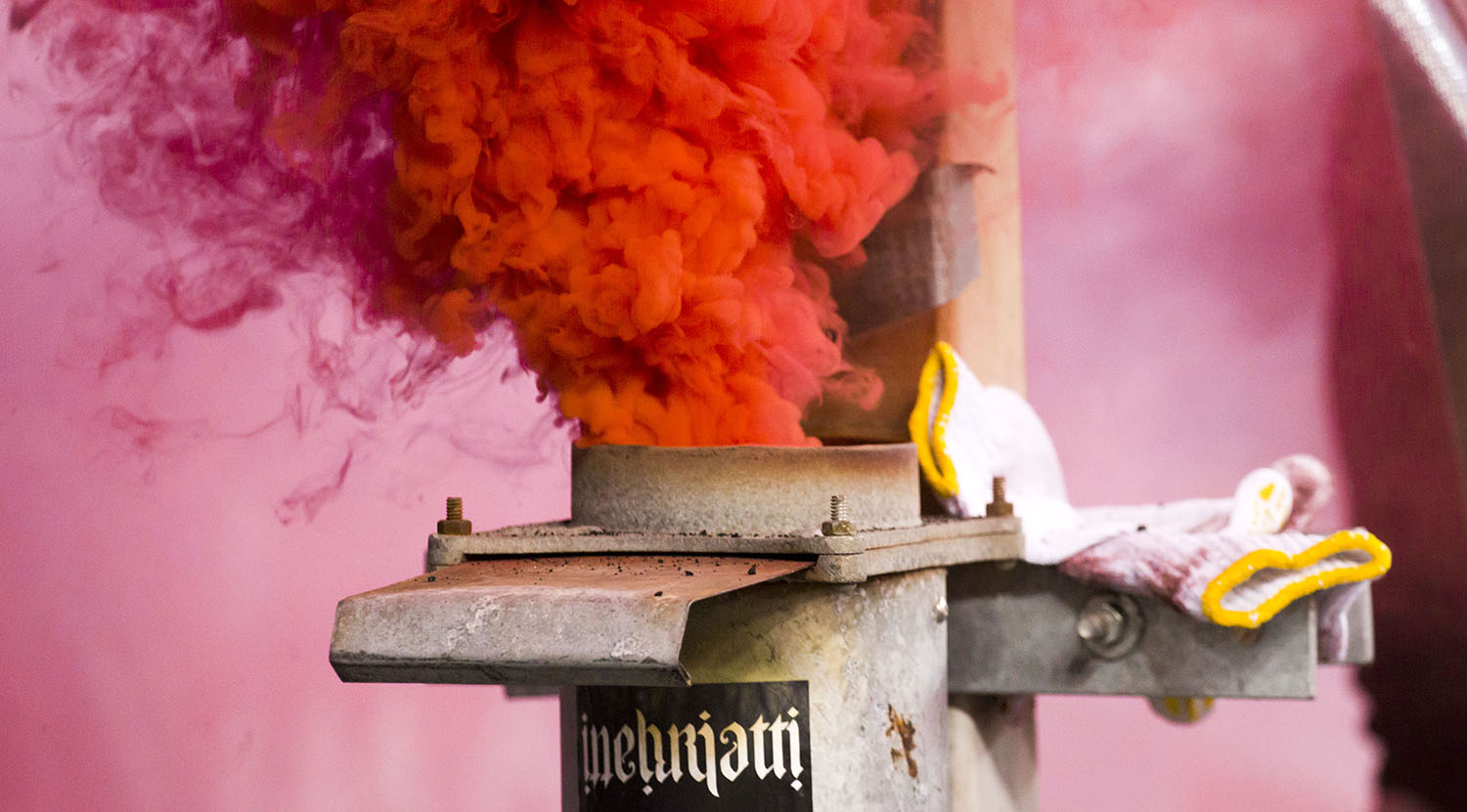 Red smokes pours out in the south end supporters section at BMO Field during a MLS game in 2017. Image by Dennis Marciniak of denMAR Media.