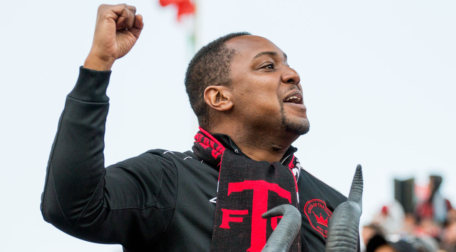 A Kings of the North supporter cheering on Toronto FC during the second half against Minnesota United FC on May 13, 2017. Image by Dennis Marciniak of denMAR Media.