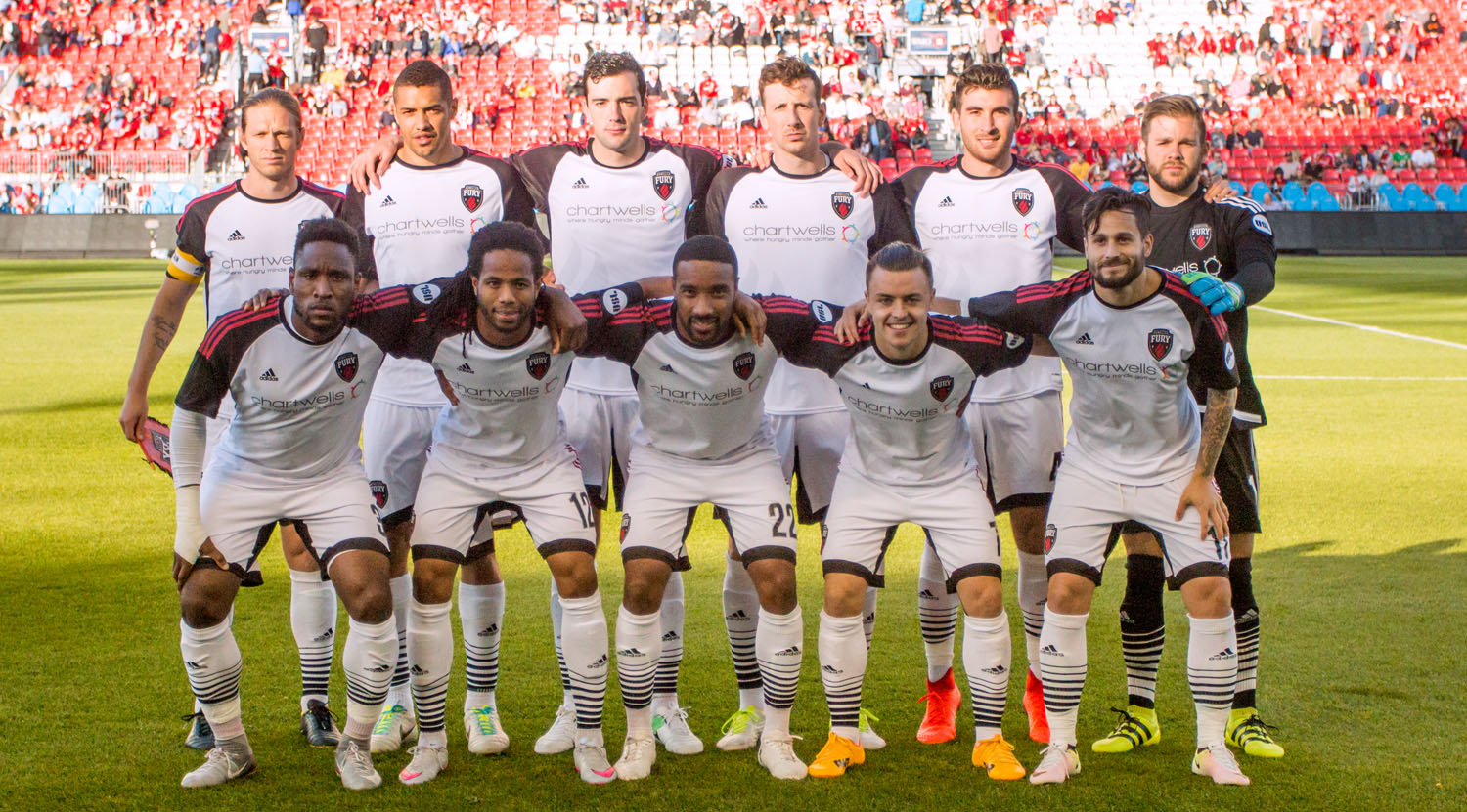 Ottawa Fury Starting XI at BMO Field in 2017. Pictured in no particular order: Tucker Hume, Callum Irving, Eddie Edward, Shane McEleney, Ramón Del Campo, Andrae Campbell, Jamar Dixon, Onua Obasi, Lance Rozeboom, Ryan Williams, Sito Seoane. Image by Dennis Marciniak of denMAR Media.