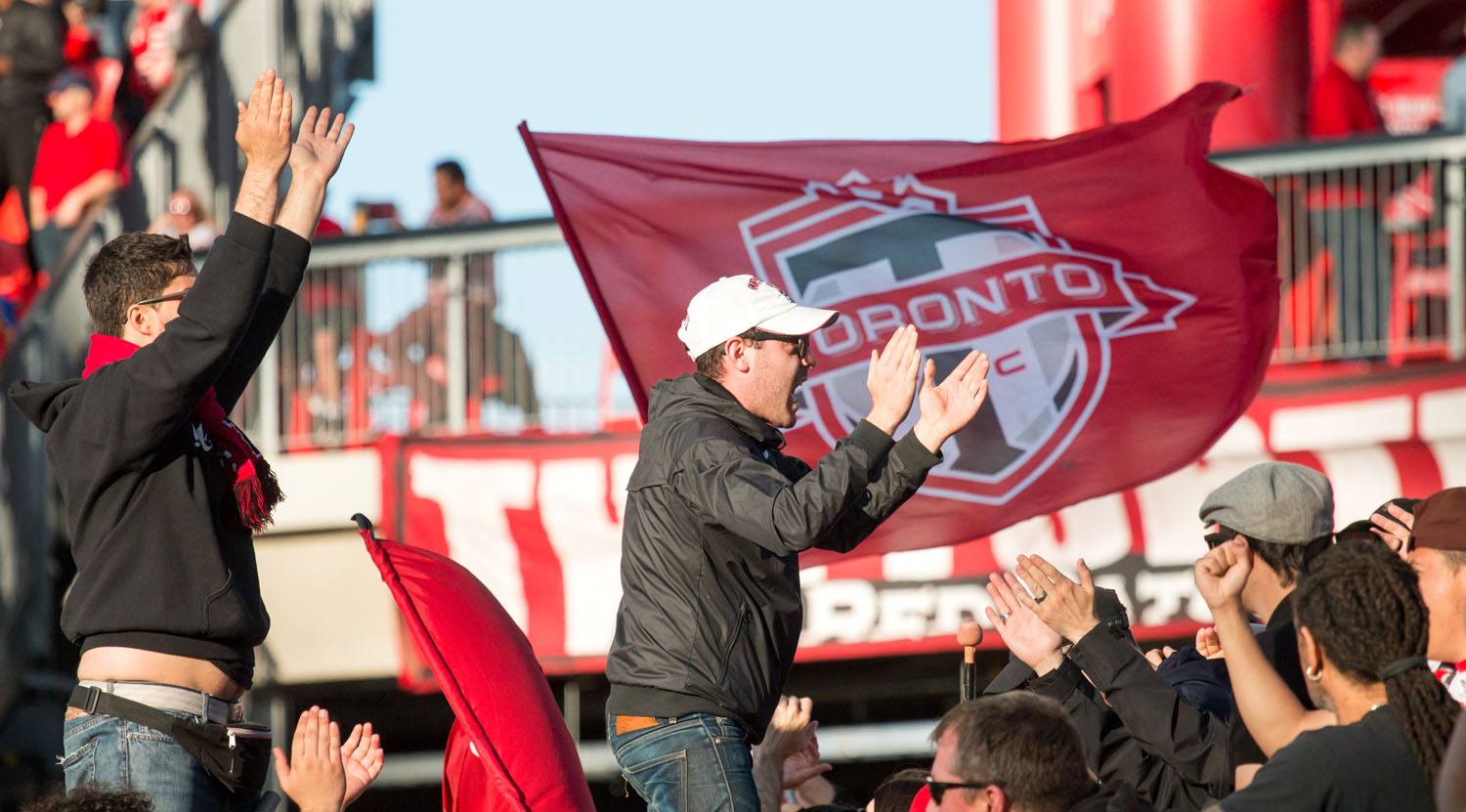 South end supporter's section was loud as always during the semi final of the Canadian Championship in 2017. Image by Dennis Marciniak of denMAR Media.