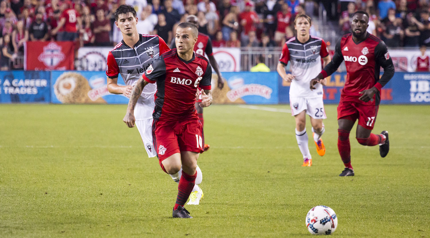 Sebastian Giovinco running into space during a Major League Soccer match in 2017. Image by Dennis Marciniak of denMAR Media.