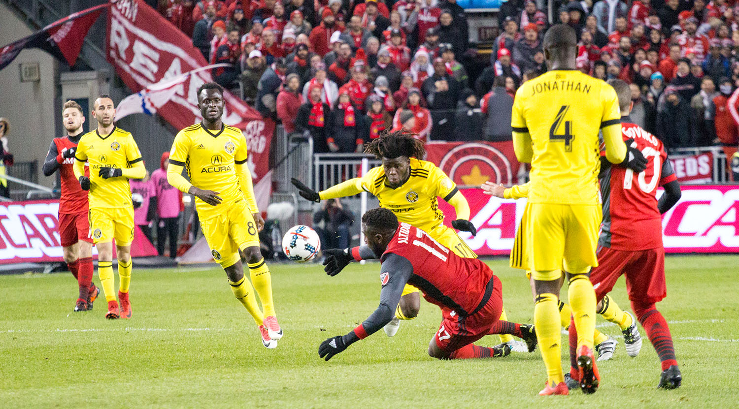 Jozy Altidore is taken down to the ground during the first half of play. Image by Dennis Marciniak of denMAR Media.