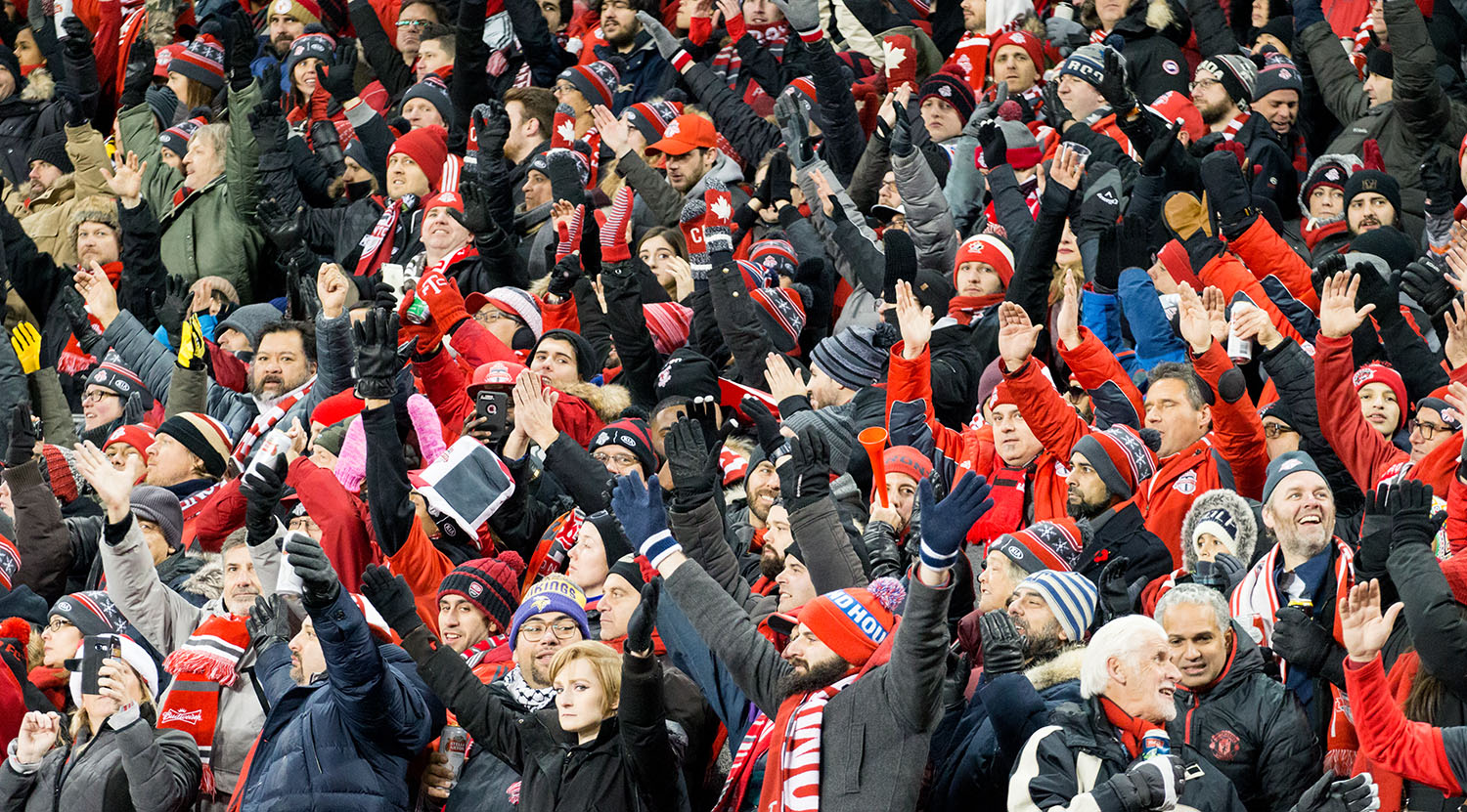 Fans in the east stands doing the thunder clap during the 2017 MLS Cup final. Image by Dennis Marciniak of denMAR Media.