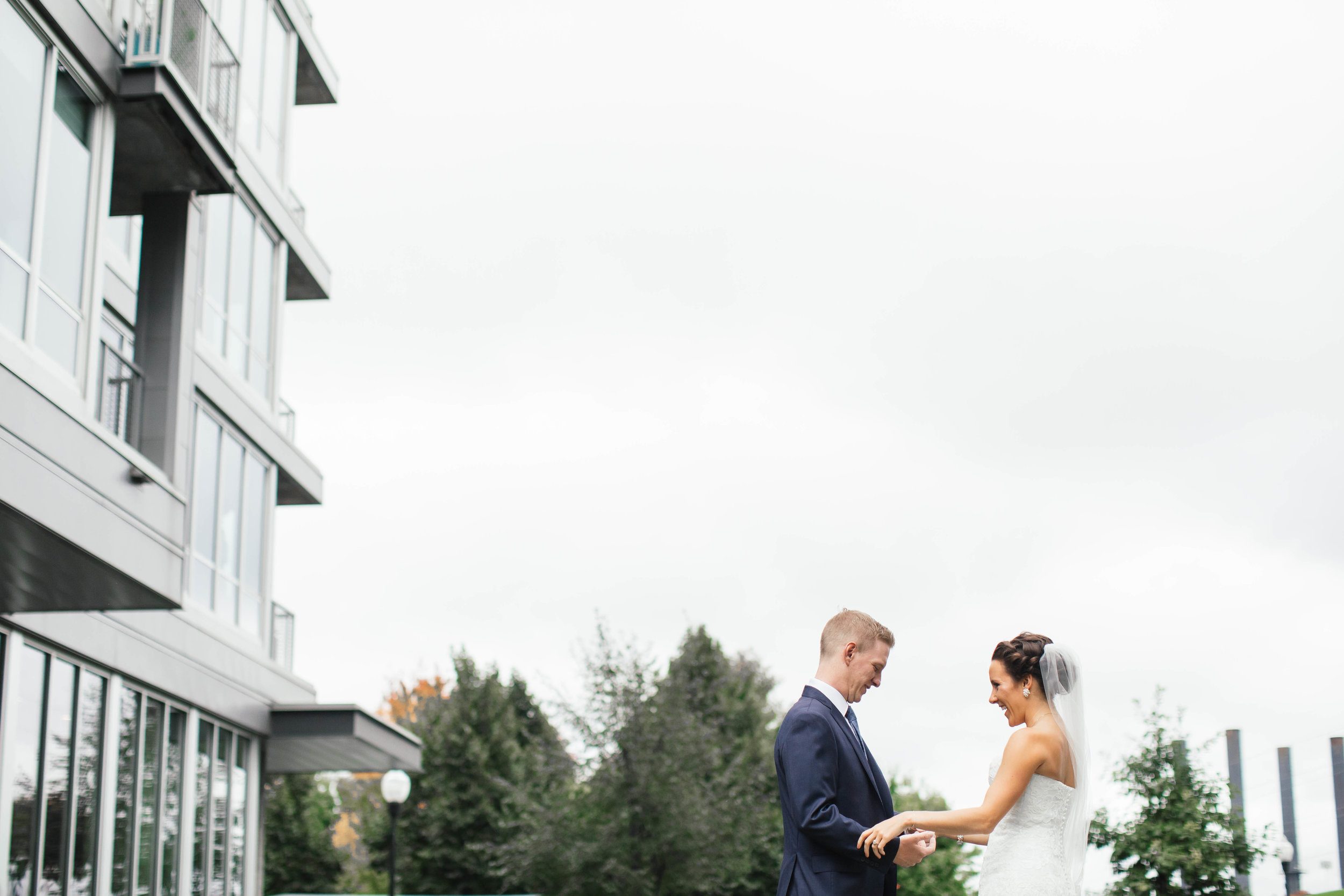 Mill city ruins wedding photography first look with bride and groom