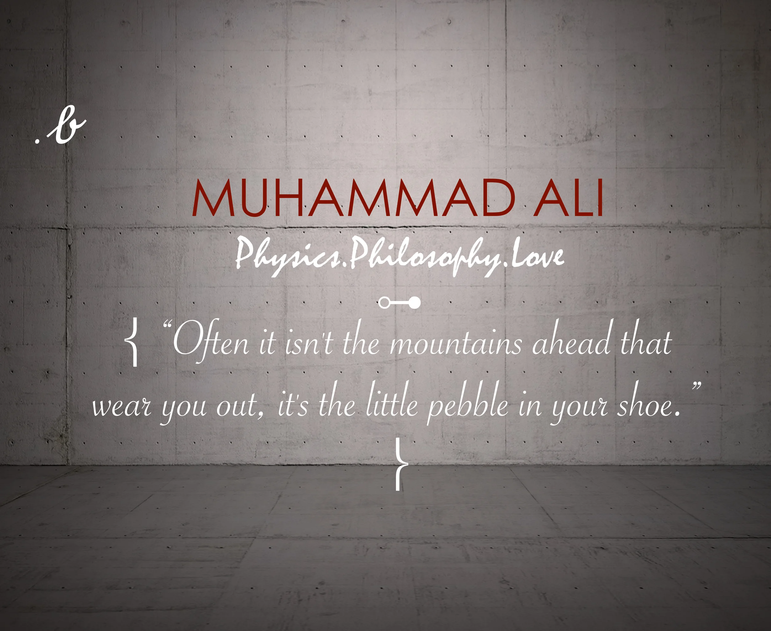 “Often it isn't the mountains ahead that wear you out, it's the little pebble in your shoe.” Muhammad Ali 